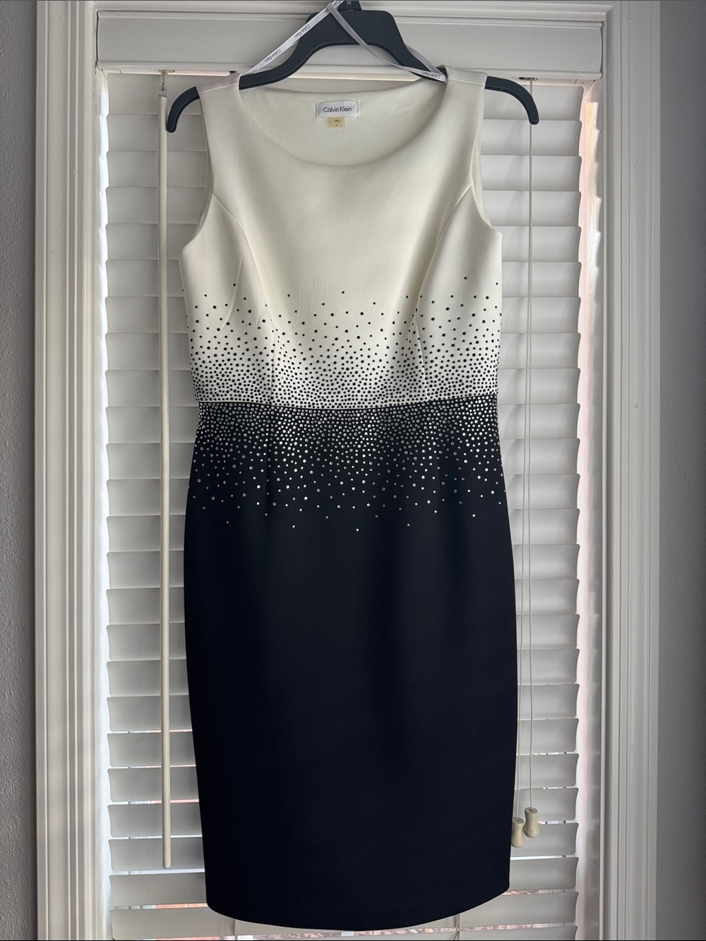 Calvin Klein Ivory-to-Black Ombre Sheath Dress with Crystal Accent